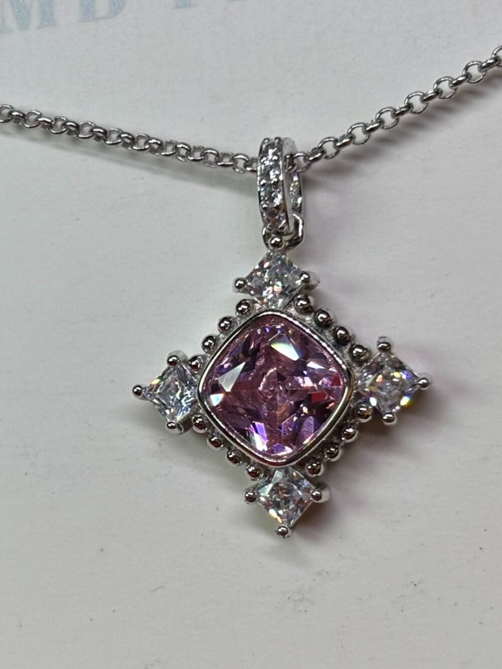 Bomb Party "The Sterling Club" Rose Quartz CZ Luxury Drop Necklace RBP3694